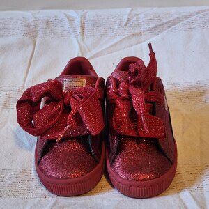 Puma Basket Heart Holiday Glamour Kids Toddler Sneakers Red Rose Gold Size 10.5